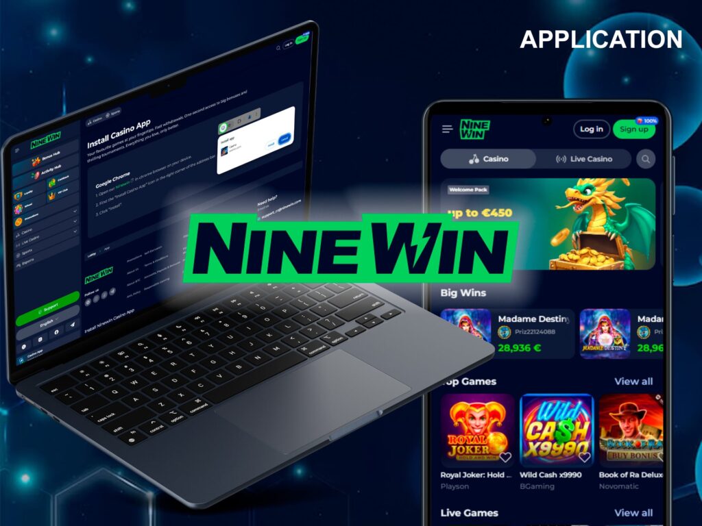 The Ninewin app will allow you to play casino content and bet on sports anywhere you go 